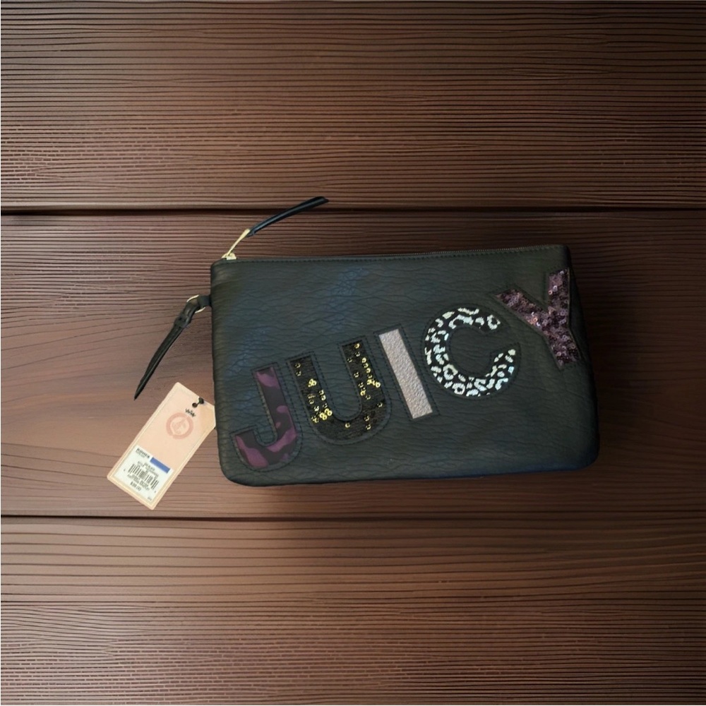 Juicy Couture Faux Leather Black Glam Clutch Wristlet